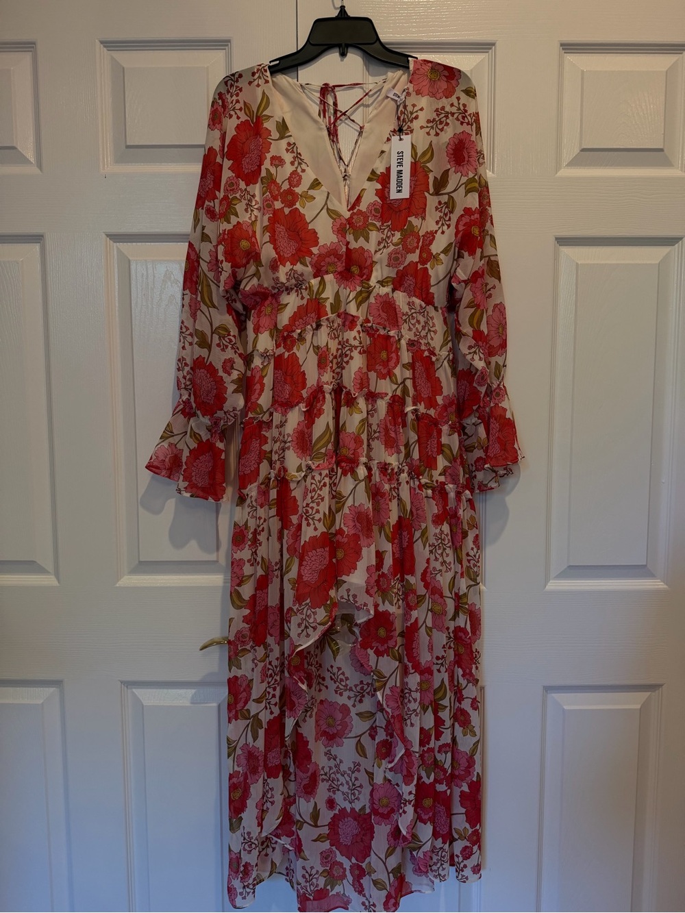 Steve Madden NWT Floral Lace Up Back High Low Tiered Maxi Dress Large L